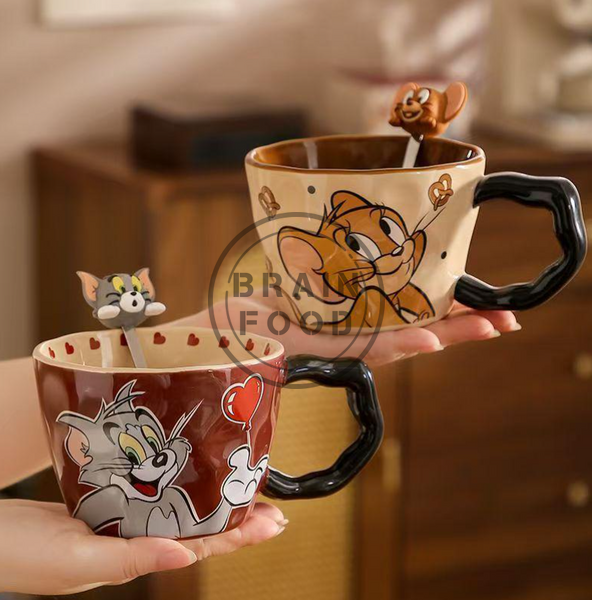 Большая керамическая чашка "Том и Джерри" Tom and Jerry &ndash; милая чашка с ложечкой для завтрака 530 мл  id_4845 фото