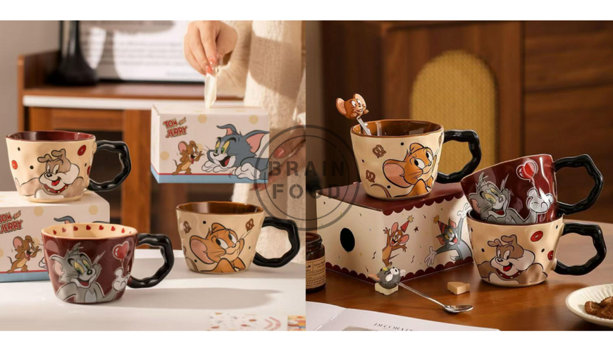 Большая керамическая чашка "Том и Джерри" Tom and Jerry &ndash; милая чашка с ложечкой для завтрака 530 мл  id_4845 фото
