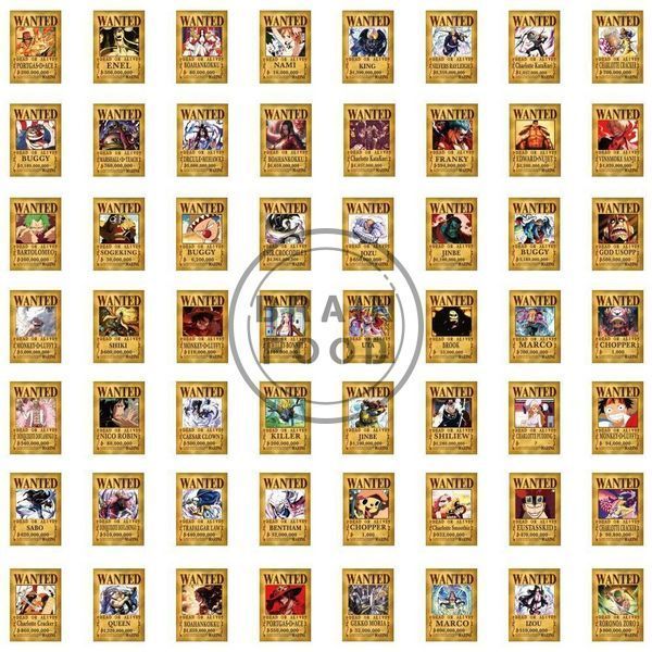 Набір №1 колекційних наклейок Wanted Poster з популярного аніме &laquo;Ван-Піс&raquo; (One Piece) &mdash; 54 шт id_5149 фото