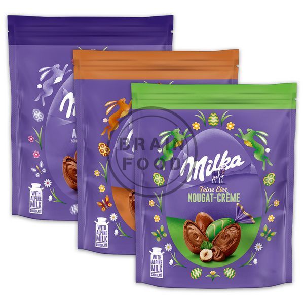 Шоколадные яйца Milka Feine Kugeln Nougat-Creme Милка с кремовой начинкой из нуги 90 г id_4746 фото