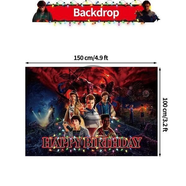 Святковий набір для оформлення дня народження &laquo;Дивні Дива&raquo; Stranger Things (кульки, полотно, гірлянда, топери) id_4803 фото