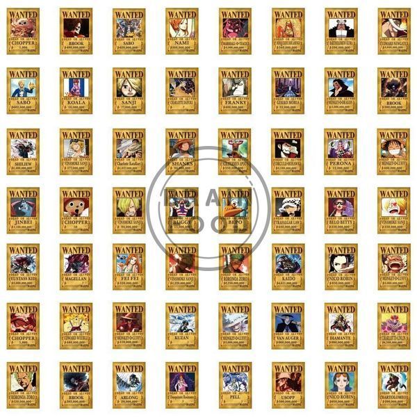 Набор №2 коллекционных наклеек Wanted Poster из популярного аниме &laquo;Ван-Пис&raquo; (One Piece) - 54 шт id_5163 фото