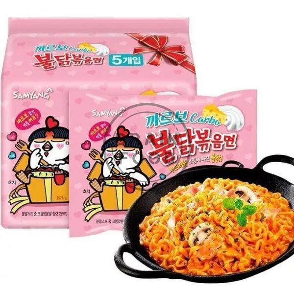 Набор лапши Samyang Buldak Рамен Булдак Карбонара (Острая курица) 650 г -5*130 г id_4771 фото