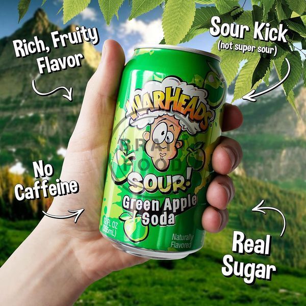 Газированный напиток WarHeads Sour Green Apple Soda (кислое зеленое яблоко-сода), 330 мл id_2079 фото