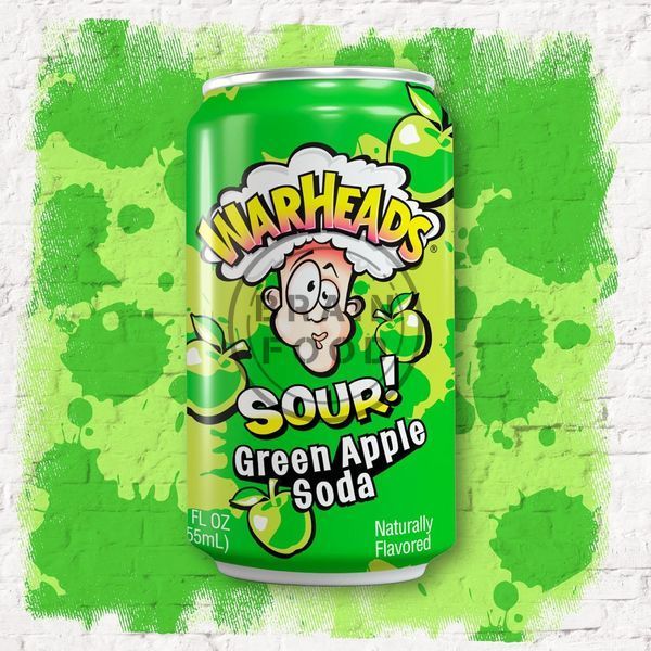 Газированный напиток WarHeads Sour Green Apple Soda (кислое зеленое яблоко-сода), 330 мл id_2079 фото