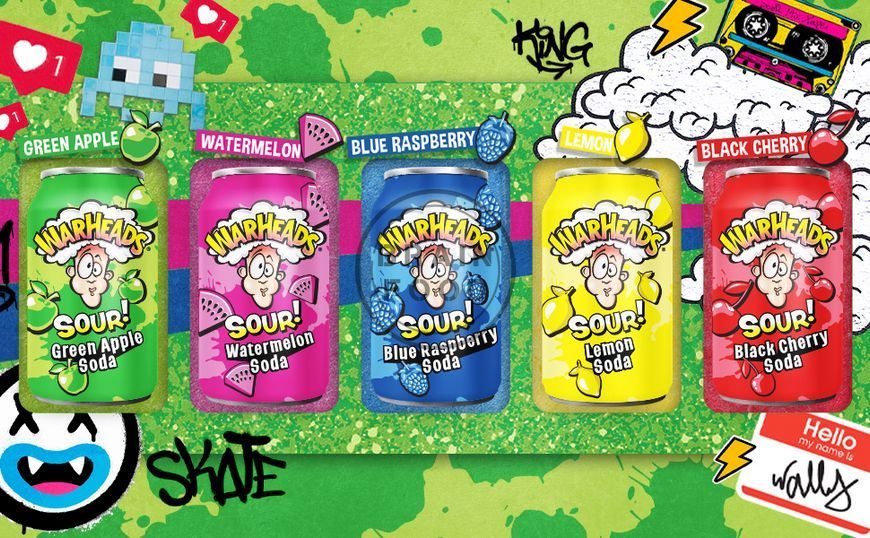 Газированный напиток WarHeads Sour Green Apple Soda (кислое зеленое яблоко-сода), 330 мл id_2079 фото